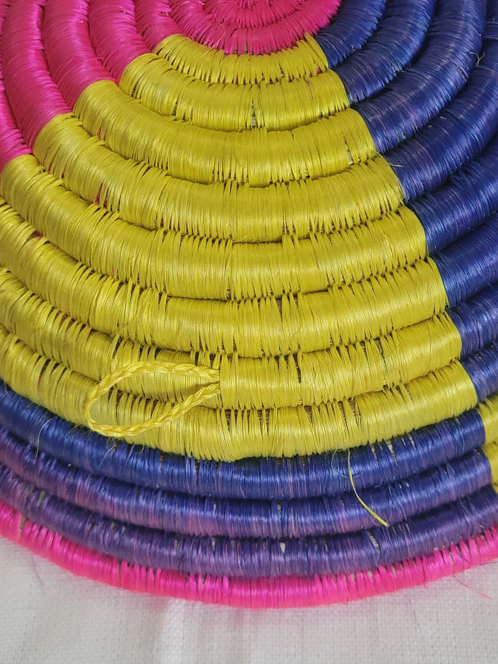 Handwoven Rwandan Colorful Coiled Basket - Fuchsia, Purple & Yellow